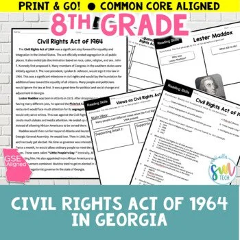 8th Grade Reading Packet, CCSS and GSE-Aligned